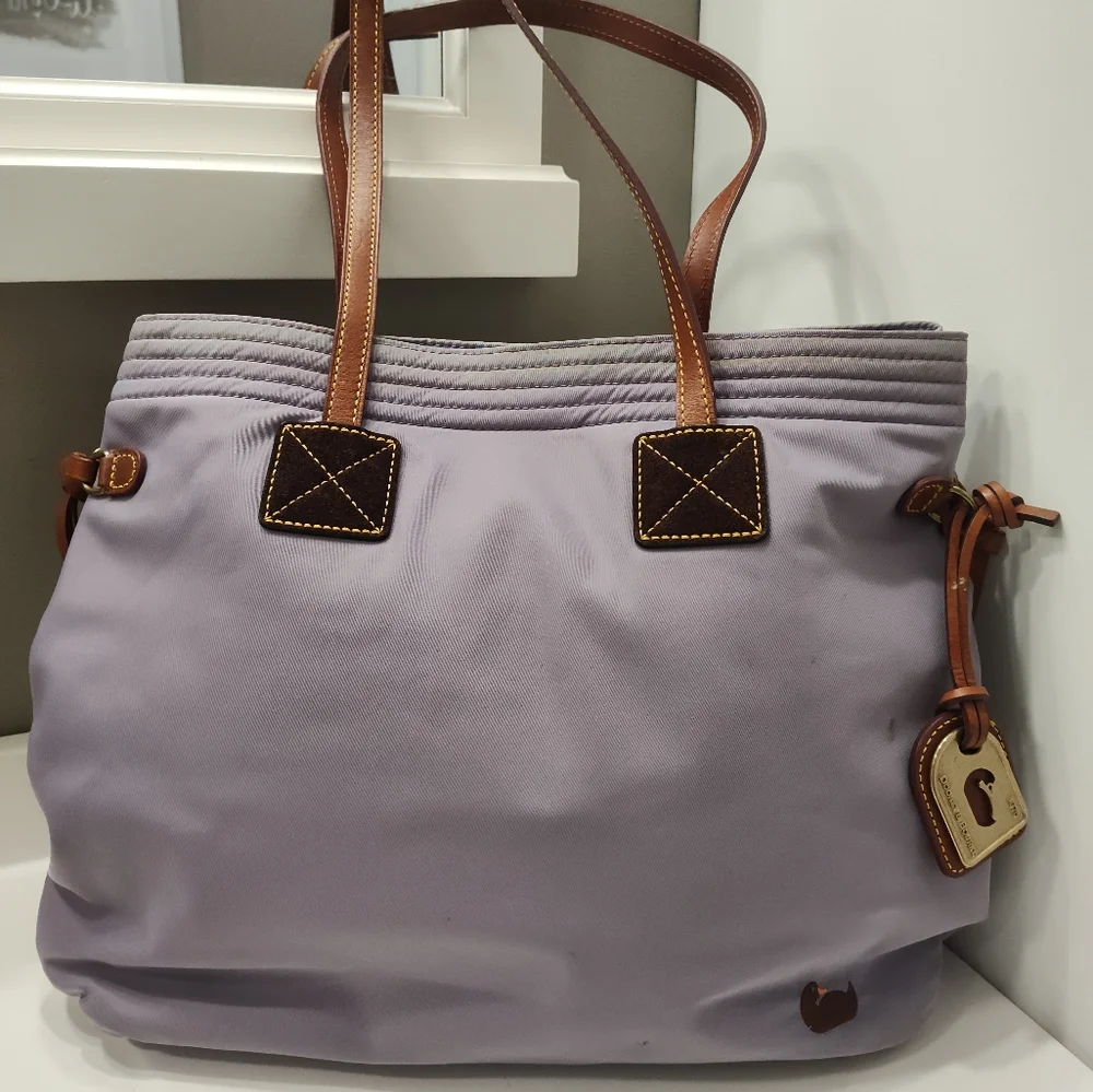 Dooney & Bourke Lavender Nylon Tote with Brown Leather Trim and Straps - Picture 3 of 16